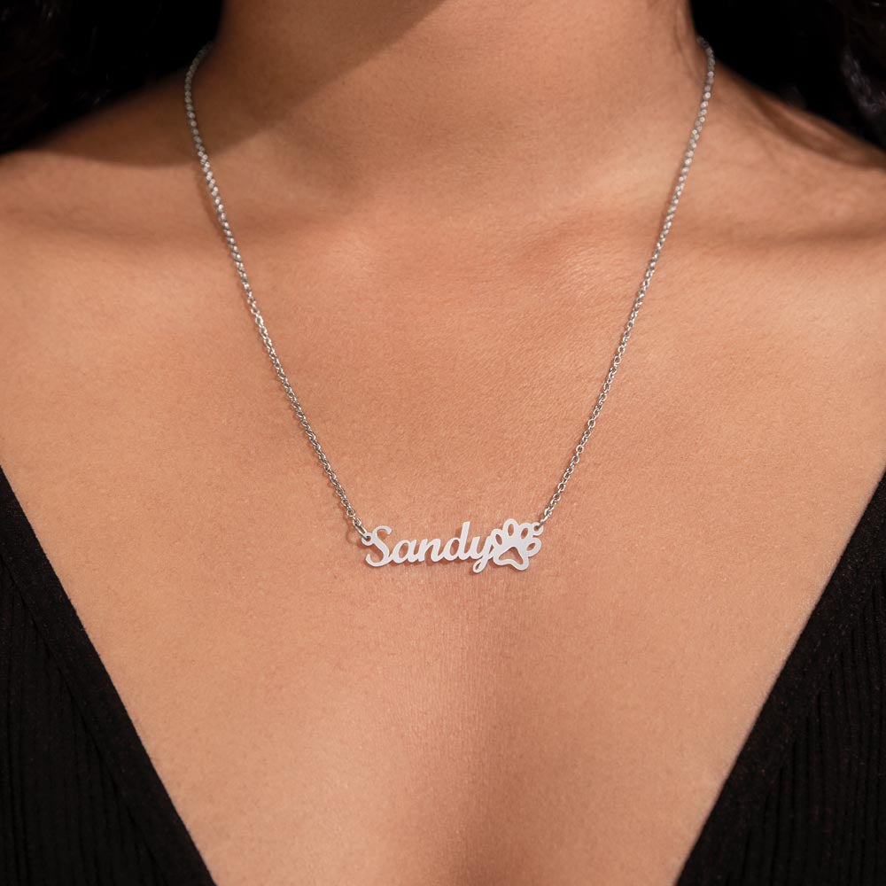 Pet Lovers Paw Print Name Necklace