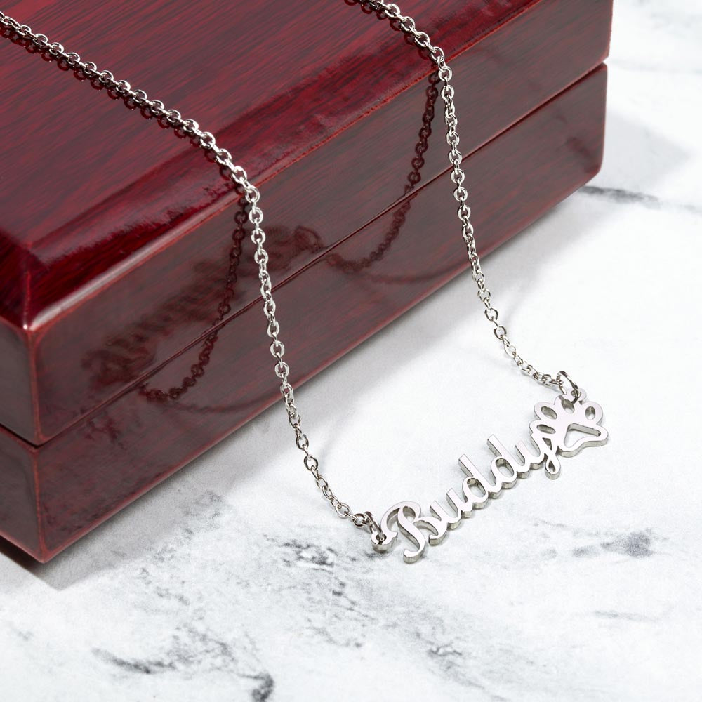 Pet Lovers Paw Print Name Necklace