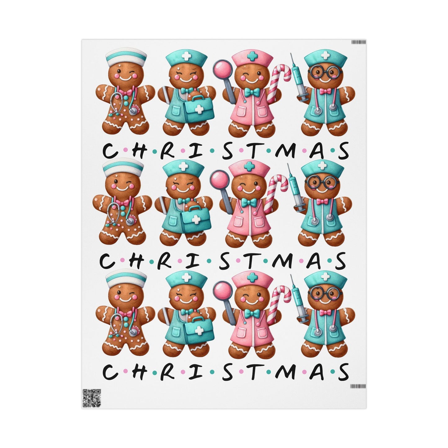 Christmas Gingerbread Nurse Wrapping Paper - Holiday Gift Wrap, Festive Gift Packaging, Santa's Workshop Decor, Unique Present Paper,