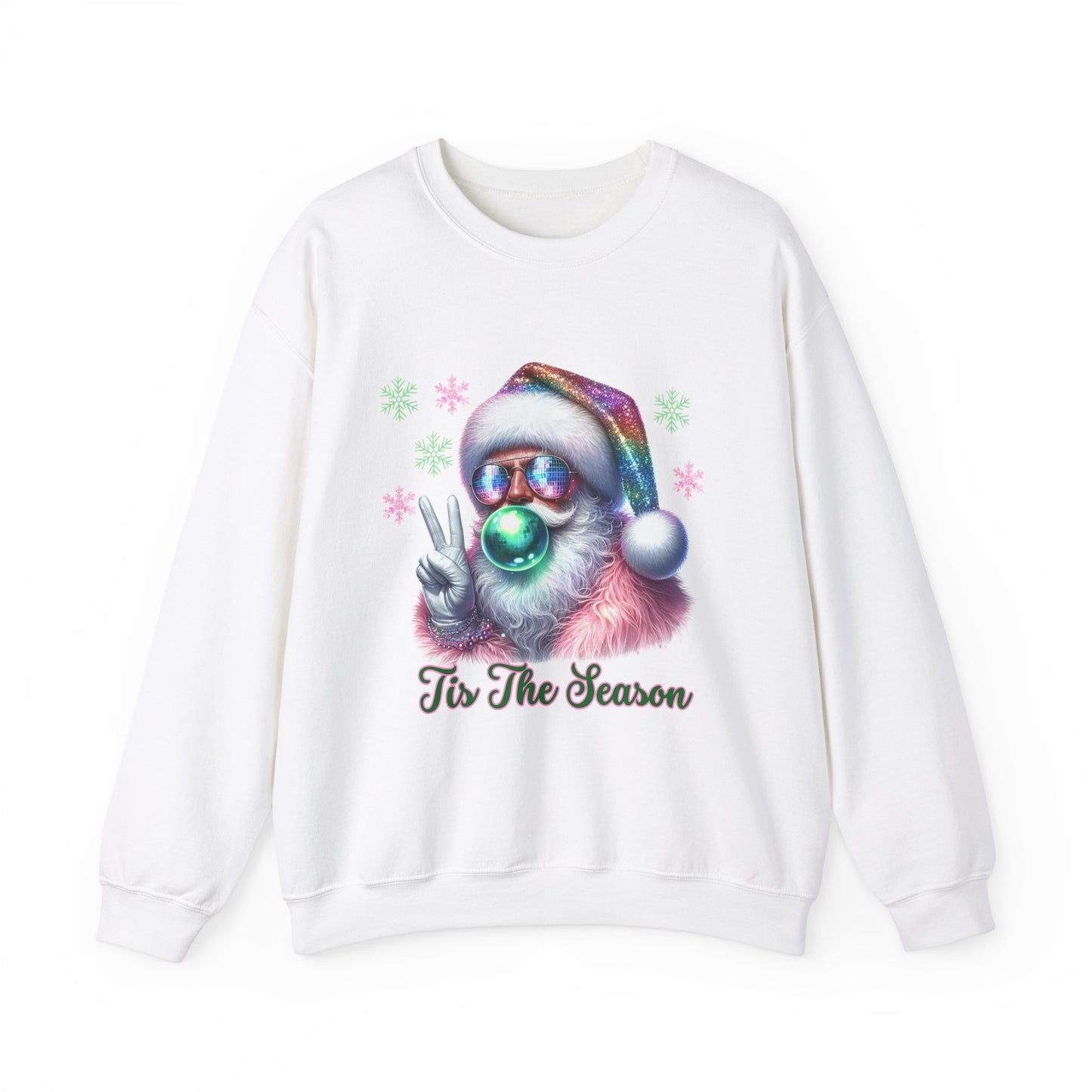 Santa Disco Ball Pink Crewneck Sweatshirt, Christmas Jumper, Holiday Unisex Pullover, Festive Winter Sweater, Xmas Party Top