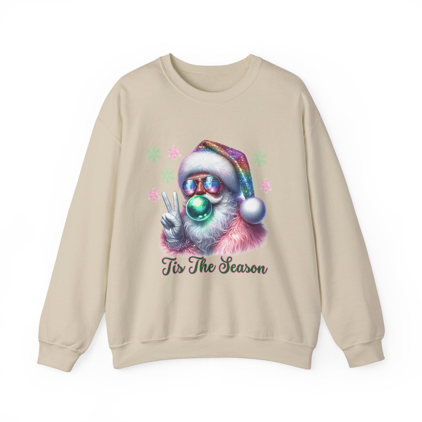 Santa Disco Ball Pink Crewneck Sweatshirt, Christmas Jumper, Holiday Unisex Pullover, Festive Winter Sweater, Xmas Party Top