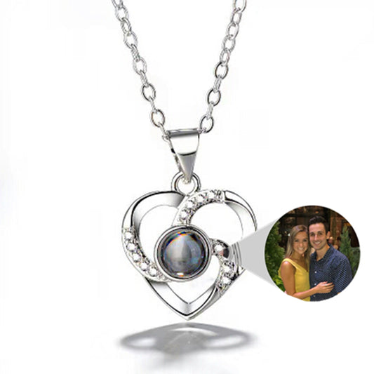 S925 Silver Romantic Photo Projection  Heart Shaped  Necklace