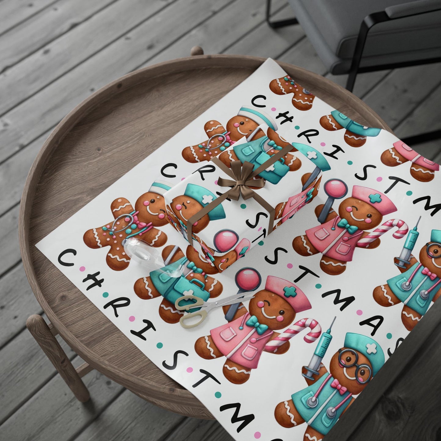 Christmas Gingerbread Nurse Wrapping Paper - Holiday Gift Wrap, Festive Gift Packaging, Santa's Workshop Decor, Unique Present Paper,