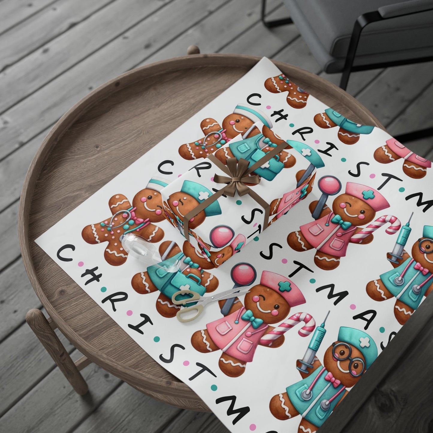 Christmas Gingerbread Nurse Wrapping Paper - Holiday Gift Wrap, Festive Gift Packaging, Santa's Workshop Decor, Unique Present Paper,