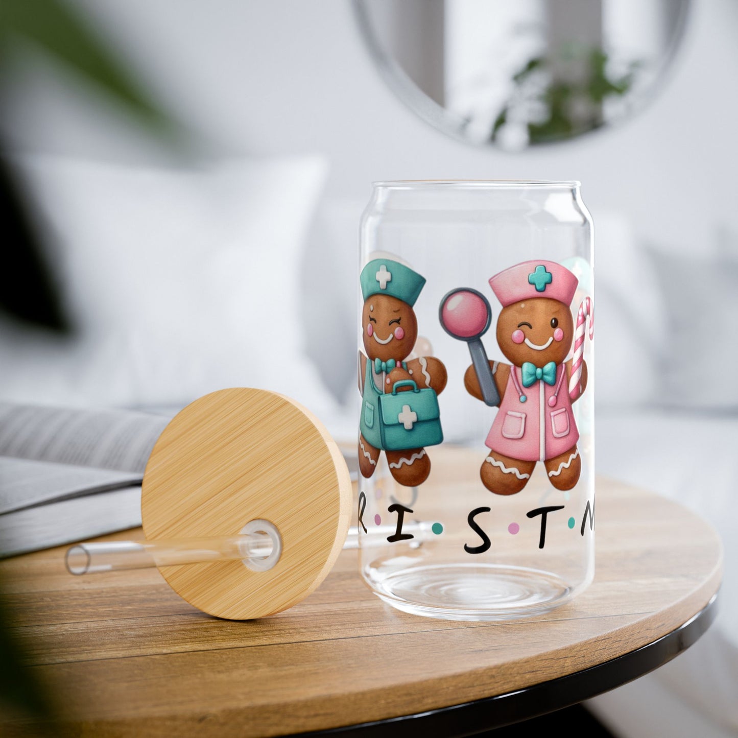 Gingerbread Christmas Nurse Sipper Glass - Holiday Festive Cup, Cute Xmas Drinkware, Nurse Gift, 16oz Tumbler, Winter Decor